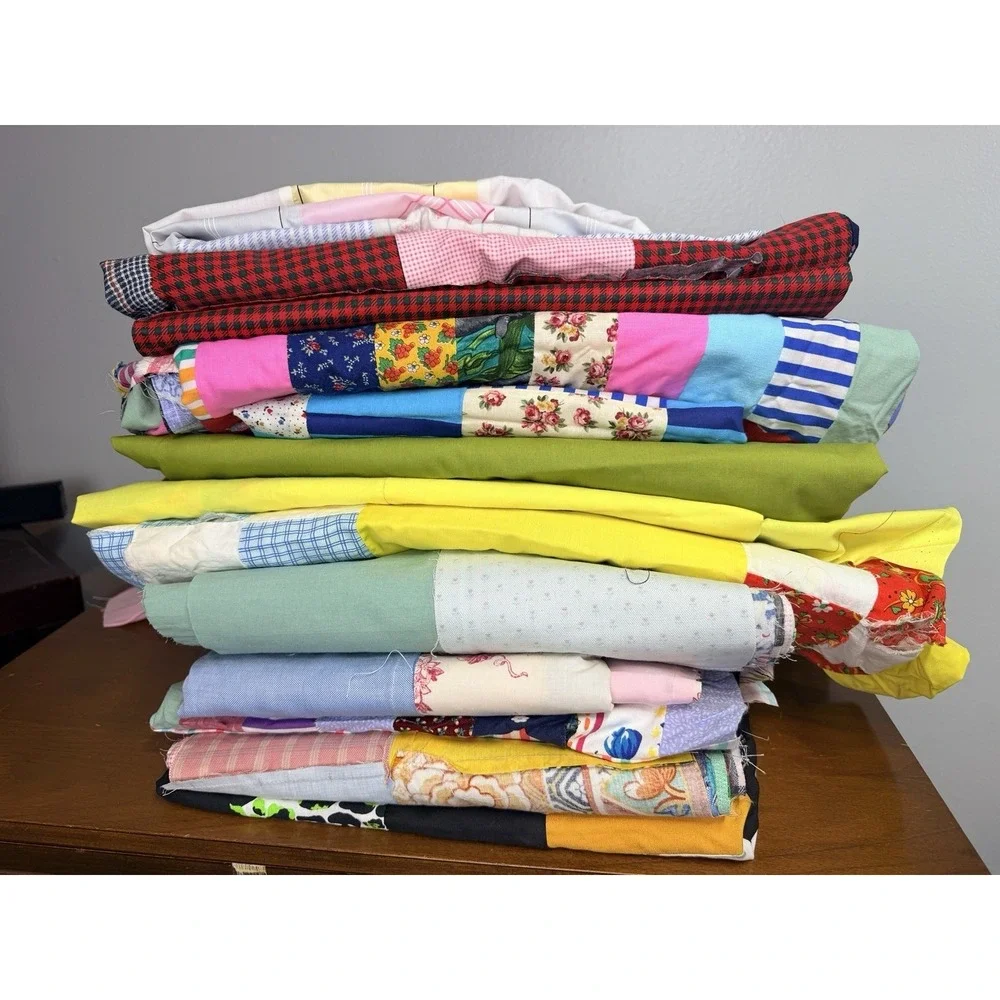 Lot x13 pieces Vintage Unfinished Quilt Tops Cotton Retro Various Sizes Charity